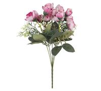 Ideen mit Herz Arbusto de flores, arreglo floral artificial, ramo de rosas, flores decorativas con tallo largo, 15 flores de diámetro aprox. 2,5 a 4 cm (rosa y blanco natural)