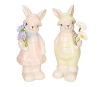 Ideen mit Herz Figuras decorativas de pareja de conejos, 2 figuras de conejos con flores decorativas, decoración de Pascua, dolomita, cada una de aprox. 15 cm de alto