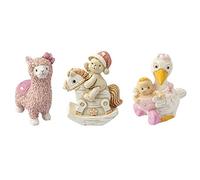 Ideen mit Herz Figuras decorativas para nacimiento, 3 figuras, aprox. 4-5 cm cada una, llamas, osito con caballo balancín, cigüeña, decoración para tartas, decoración de mesa, regalo para nacimiento,