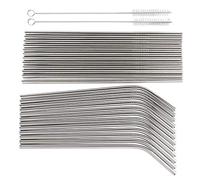 Ideen mit Herz Pajitas de acero inoxidable | 24 pajitas + 2 cepillos de limpieza | Tubos de 0,6 cm de diámetro | 20,5 cm de largo | 12 rectas y 12 curvadas | Reutilizables | Juego de pajitas de metal