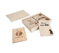 Ideen mit Herz Tarjetas de hito para bebé de madera | Mi año 1 | Diseño por ambos lados | 40 diseños en 20 tarjetas | 10,5 cm x 14,8 cm por tarjeta | Incluye caja de almacenamiento de madera