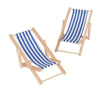 Ideen mit Herz Tumbona en miniatura, minisilla plegable, silla de playa decorativa plegable, muebles para casa de muñecas, 2 unidades (rayas azules y blancas)