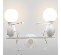 iDEGU 2 Focos Lámparas de Pared para Interior, Diseño Balancín Humanoide Creativo Aplique de Pared Decorativa Iluminación E27 para habitación infantil, pasillo, escalera, Sin Bombilla (blanco)