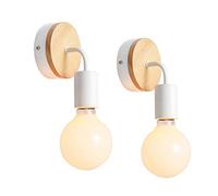 iDEGU 2 Piece Lámparas de Pared para Interior, Apliques de Pared Moderna en Madera y Matel Iluminación de Pared para Dormitorio, Cuarto de Baño - blanco