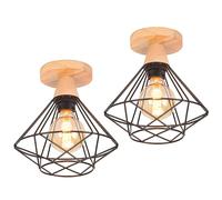 iDEGU 2 Piezas Lámpara de Techo Vintage 22cm Lámpara Colgante de Madera Metal Diseño de Jaula Creativo Pantalla Negro E27 Luz Iluminación de Techo Interior para Pasillo Dormitorio Salón (Plafon Techo)