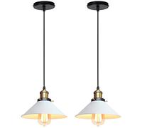 iDEGU 2 Piezas Lámparas Colgantes Vintage, 22CM Lámparas de Techo Retro de Metal Estilo Edison Industrial E27 Iluminación Luz de Techo Colgante para Comedor Cocina Salón Bar Restaurante (2x Blanco)