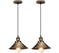 iDEGU 2 Piezas Lámparas Colgantes Vintage, 22CM Lámparas de Techo Retro de Metal Estilo Edison Industrial E27 Iluminación Luz de Techo Colgante para Comedor Cocina Salón Bar Restaurante (2x Bronce)