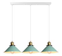 iDEGU 3 Luces Lámpara Colgante Industrial, 22cm Lámpara de Techo Vintage Diseño Edison Retro Tulipas de Metal Verde Lámparas de Araña E27 Iluminación de Techo Para Cocina, Comedor, Salón (Barra)