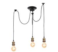 iDEGU Lámpara Colgante Retro, 3 Luces Lámpara de Araña DIY Iluminación Colgante E27 con Cables 150cm Regulable Negro Lámpara de Techo Vintage para Salón Dormitorio Comedor Restaurante (3 Foco, Latón)