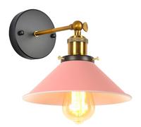 iDEGU Lámpara de Pared Retro, 22cm Vintage Aplique de Pared Interior de Metal Diseño Industrial Lámpara de Techo Ajustable E27 Iluminación de Muro para Dormitorio, Salón, Pasillo (Rosa)