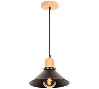 iDEGU Lámpara de techo de diseño industrial retro E27 de madera y metal, lámpara colgante chandelier para dormitorio, salón, comedor, cocina, cafetería y restaurante (diámetro 22 cm, negro, casquillo