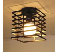 iDEGU Lámpara de Techo Industrial de Metal Diseño de Cubo E27 Lámpara Colgante Vintage Decoración Nórdico Iluminación de Techo para Pasillo Dormitorio Salón Café Restaurante (16cm, Negro)