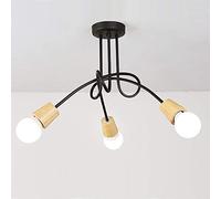 iDEGU Lámpara de Techo Industrial Retro de Metal Lustre Pantalla E27 Luminaria Moderna Lámpara Colgante para Salón Dormitorio Comedor (Madera + Negro, 3 Lámparas) Sin Bombillas