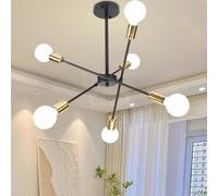 iDEGU Lámpara de Techo Vintage, 6 Luces Lámpara de Araña Industrial Φ50cm Plafón LED Techo Moderno de Metal Orientable E27 Iluminación de Techo para Salón, Dormitorio, Comedor, Cocina (Negro y Dorado)