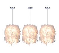 iDEGU - Lote de 3 lámparas de techo de plumas blancas de 22 cm - Lámpara de techo E27, lámpara de Plafón para dormitorio, salón, comedor, restaurante, decoración