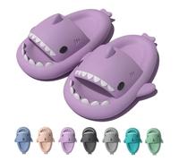 IDEINER Chanclas Tiburon Mujer Hombre Shark Slippers Zapatillas Tiburón Comodas Antideslizantes Piscina Playa Verano Sandalias Forma de Pez Adulto Sharky Slides Unisex Púrpura Talla EU 42/43