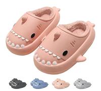 IDEINER Invierno Tiburón Zapatillas Mujer Hombre Forro de Felpa Tiburón Pantuflas Peluche Winter Shark Slides Térmico Impermeable Antideslizantes Cómodo Casa Slippers Adulto Rosa Talla 38/39