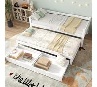 Idemon [29596364WAA] Cama individual y doble, corredera con ruedas inferiores, con 2 cajones de MDF, marco de madera maciza, blanco (200 x 90 cm/190 x 90 cm)