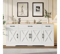 Idemon Aparador blanco moderno, armario multifuncional de madera, salón, comedor, aparador blanco con decoración