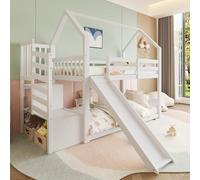 Idemon Litera con escalera de almacenamiento y tobogán, cama de casa, cuna con barandilla, adecuada para niños, adolescentes, 90 x 200 cm (blanco)