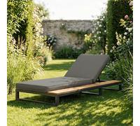 Idemon Tumbona para patio al aire libre, sofá cama multifuncional impermeable, cama reclinable con estantes, tumbona para patio, ángulo de respaldo ajustable, lado derecho (gris)