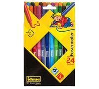 Idena 10038 - Rotuladores de 24 Unidades en Estuche de cartón, con Punta de 2 mm, Colores intensos, Lavables, para Pintar y Dibujar en la guardería, la Escuela y el Tiempo Libre
