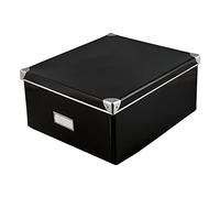 Idena 10520 - Caja de almacenamiento de cartón resistente, tapa reforzada con metal, incluye campo de etiquetado, aprox. 36 x 28 x 17 cm, negro
