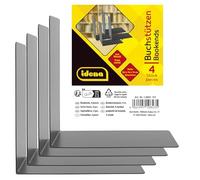 Idena 10843 - Sujetalibros de Metal, Negro, 4 Soportes, 14 x 14 x 8,5 cm, para estanterías