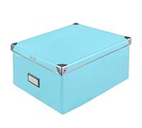 Idena 11009 -Caja de almacenamiento de cartón resistente,tapa con bordes reforzados de metal, caja multiuso en color turquesa con campo de etiquetado, para el orden en el hogar, la oficina y el taller