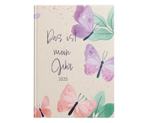 Idena 11141 - Agenda de bolsillo DIN A5 2025 "Mi año", 1 semana en 2 páginas, agenda con tapa dura acolchada, diseño de mariposas y marcapáginas