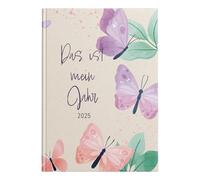 Idena 11143 - Agenda de bolsillo DIN A7 2025 "Mi año", 1 semana en 2 páginas, agenda con tapa blanda, diseño de mariposas y marcapáginas
