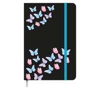 Idena 11168 - Agenda de bolsillo 2025 en formato 9 x 14 cm, 1 semana en 1 página, agenda en negro con motivo de mariposa, banda elástica, bolsillo interior y marcador de cinta