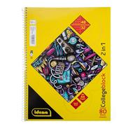Idena 11181 - Cuaderno 2 en 1 con 48 hojas cuadriculadas y 32 hojas a rayas en DIN A4, cuaderno con espiral, 80 hojas de 70 g/m², 4 agujeros y perforado