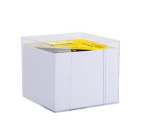 Idena 11184 - Bloc de notas, transparente, 9 x 9 x 8 cm, incl. bloc de 700 hojas, papel FSC-mix en color blanco