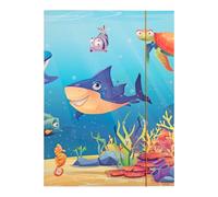 Idena 11193-Carpeta A3 con Motivo de Animal Marino, portadocumentos de cartón Resistente, Carpeta de Correo con Solapas Interiores y Cierre elástico, Color Blue, DIN a7 Berlin 11193