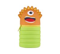 Idena 11353 - Estuche para lápices Soft Touch de silicona en naranja y verde, estuche para lápices con función de ampliación, aprox. 6,5 x 13,2 o 20 cm