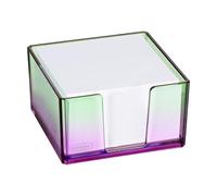 Idena 11364 - Caja para notas con 500 hojas de 80 g/m², caja para notas de plástico en color morado y verde, tamaño aprox. 10,3 x 10,3 x 5,7 cm, apta para la escuela y la oficina