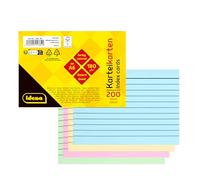 Idena 11384 - Fichas A6, 200 unidades forradas, fichas de papel FSC-Mix de 180 g/m² en 4 colores, para la escuela y la oficina
