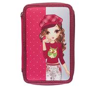 Idena 20119 - Estuche para Alumnos Triple con 3 Compartimentos con Cremallera y Lleno de 47 Piezas, diseño Girl, Estuche con bolígrafos de Colores, Regla, lápices y Otros Accesorios para la Escuela