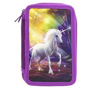 Idena 20126 - Estuche triple con 3 compartimentos con cremallera, diseño unicornio, estuche relleno con 47 unidades
