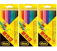 Idena 20133 - Lápices de Color en 12 Colores, lápices de Color sin Madera en Forma Triangular ergonómica, embalados en Caja de cartón (Paquete de 3)