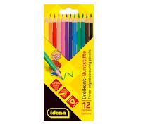 Idena 20133 - Lápices de Color en 12 Colores, lápices de Color sin Madera en Forma Triangular ergonómica, embalados en Caja de cartón