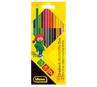 Idena 20163-Lápices Triangulares Duo, 12 lápices 24 Colores Brillantes en una Caja de cartón, para Pintar, Dibujar, Escribir y Colorear, Madera, Multicolor, ca. 20,5 x 8,8 x 0,8 cm