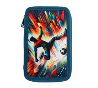 Idena 20181 - Estuche Triple con 3 compartimentos con cremallera, diseño de fútbol, estuche relleno con 47 piezas