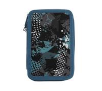 Idena 20182 - Estuche Triple con 3 compartimentos con cremallera, diseño abstracto, estuche relleno con 47 piezas