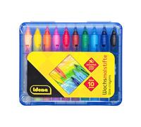 Idena 20218 - Crayones de Cera en Estuche Deslizante con función de Encaje, 10 Unidades en Colores Vivos, crayones de Cera Resistentes al Agua en Caja de plástico con Cierre, a Partir de 3 años