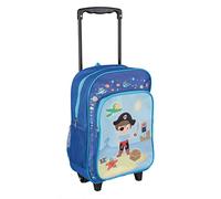 Idena 22045 - Mochila trolley con 2 ruedas para niños, azul con motivo pirata, como maleta de mano, carro escolar y mochila infantil, aprox. 40 x 28 x 17 cm