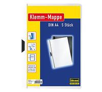 Idena 300576 - Carpeta con clip para DIN A4, blanca, 5 piezas, capacidad hasta 30 páginas