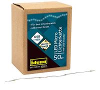 Idena 30257 - Microcadena de luces LED con 50 LED en blanco cálido y enchufe USB, para uso en interiores, para fiestas, navidad, decoración, bodas, como luz de ambiente y para manualidades