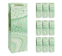 Idena 30375-10 - Bolsas para botellas Dot, 10 unidades, 12 x 9 x 35 cm, bolsas de papel en verde menta con puntos dorados